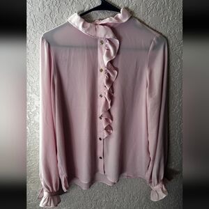 J Crew Womens Blouse 6 Pastel Pink Long Sleeve Drapey Sheer Top Work Preppy